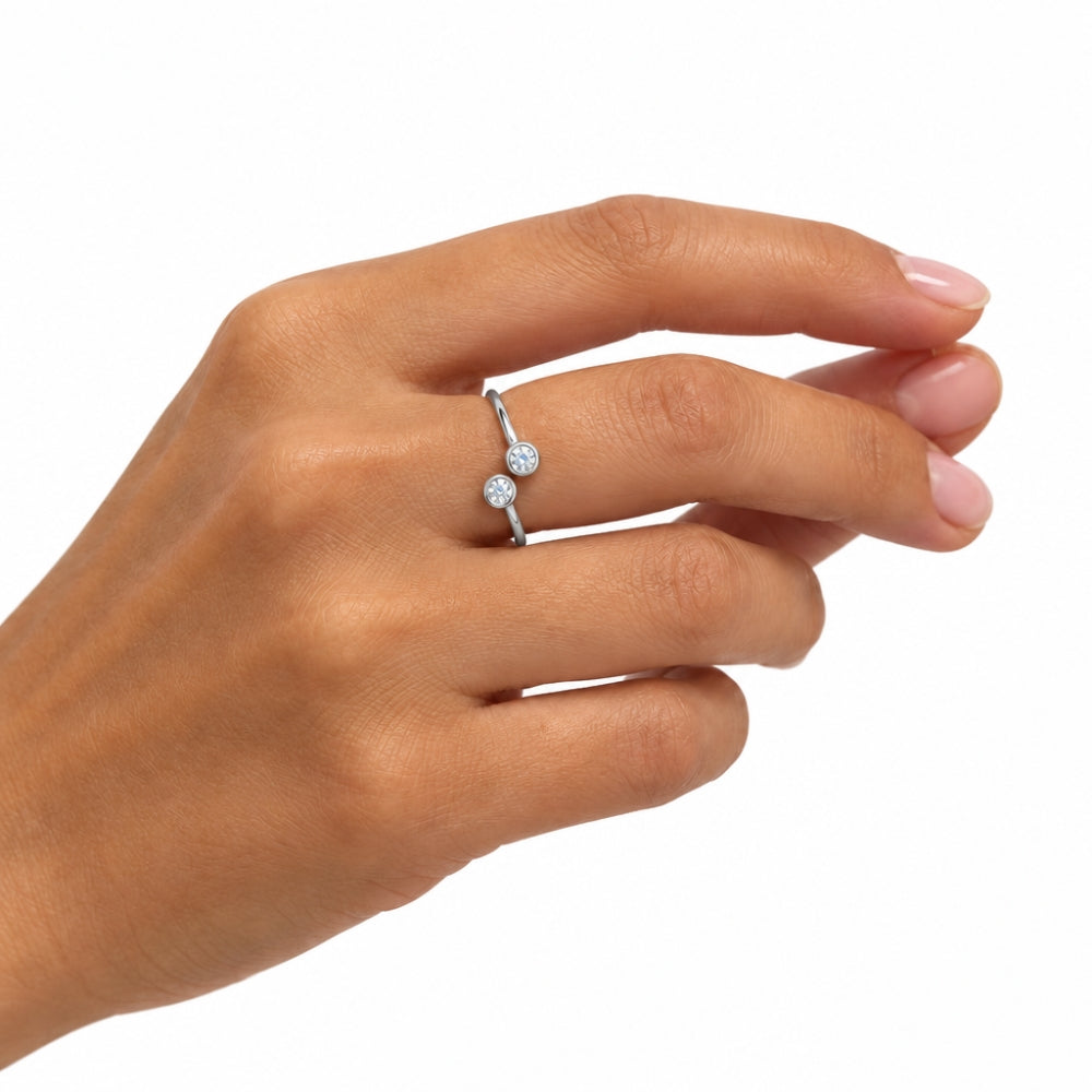 Duo Bezel CZ Open Ring | Silver