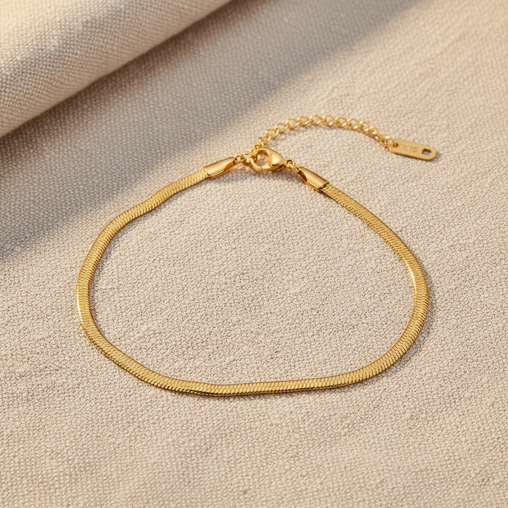 18K Gold Snakeskin Bracelet - Flat Lay Linen