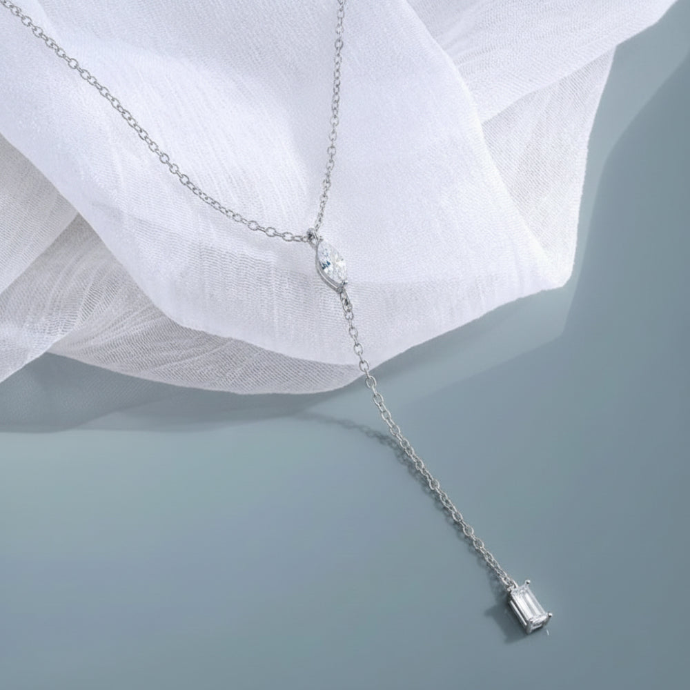 Dainty Crystal Y Necklace – Silver