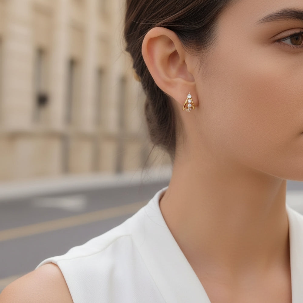 Sculpted Crystal Arc Earrings Gold