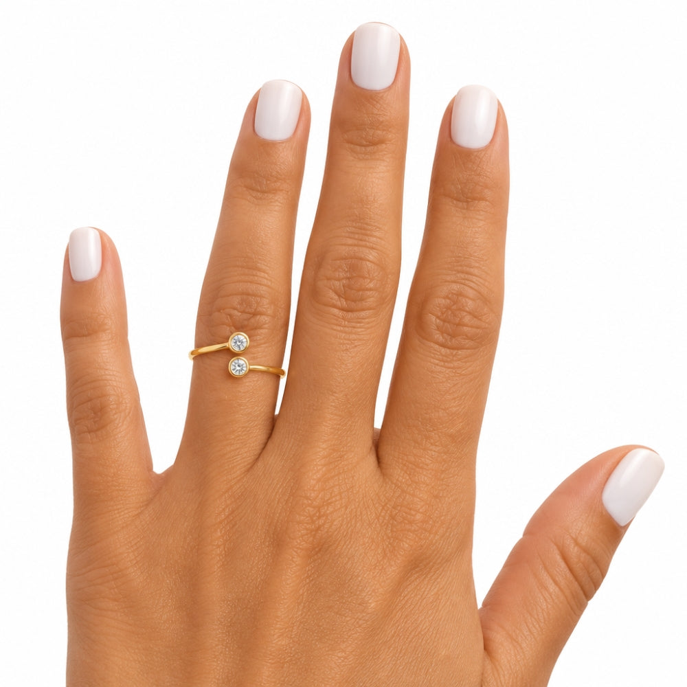 Duo Bezel CZ Open Ring | Gold