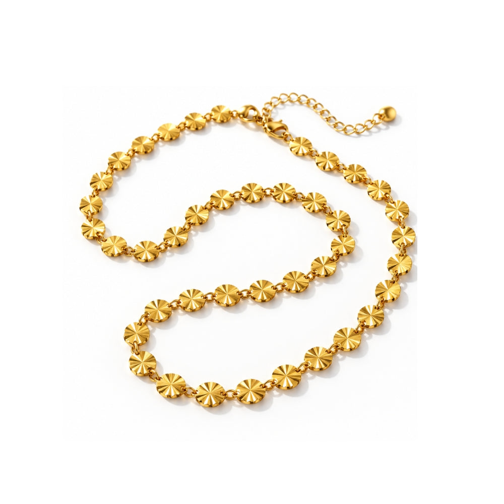 Sunburst Disc Chain Necklace in 18K Gold