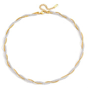 Necklace with white beads and gold chain on a white background