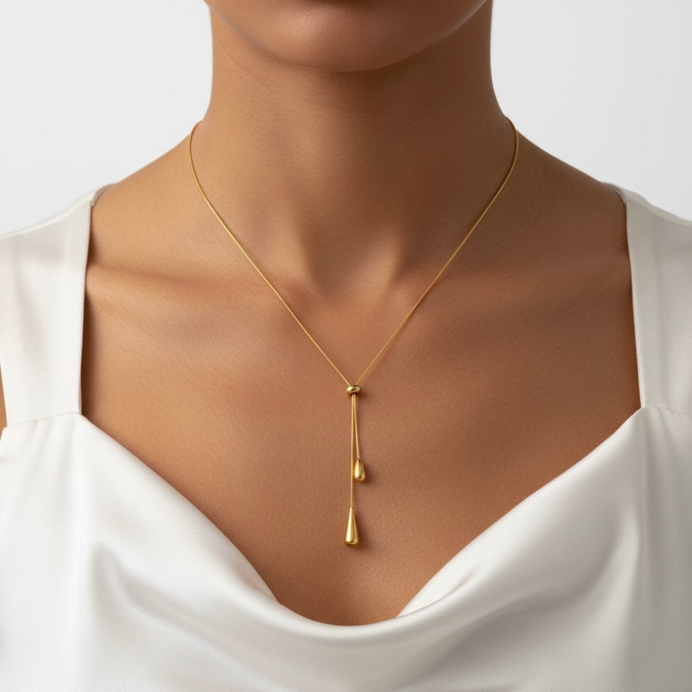 Water Drop Y-Lariat Necklace | Gold