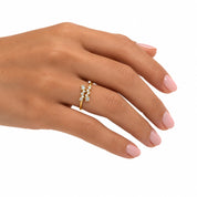 Delicate gold band ring with a cluster of crystal stones 
