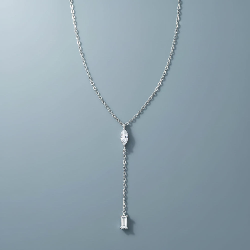 Dainty Crystal Y Necklace – Silver