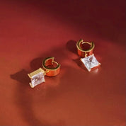 Square Crystal Huggie Drop Earrings – Gold