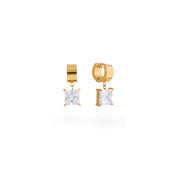 Square Crystal Huggie Drop Earrings – Gold