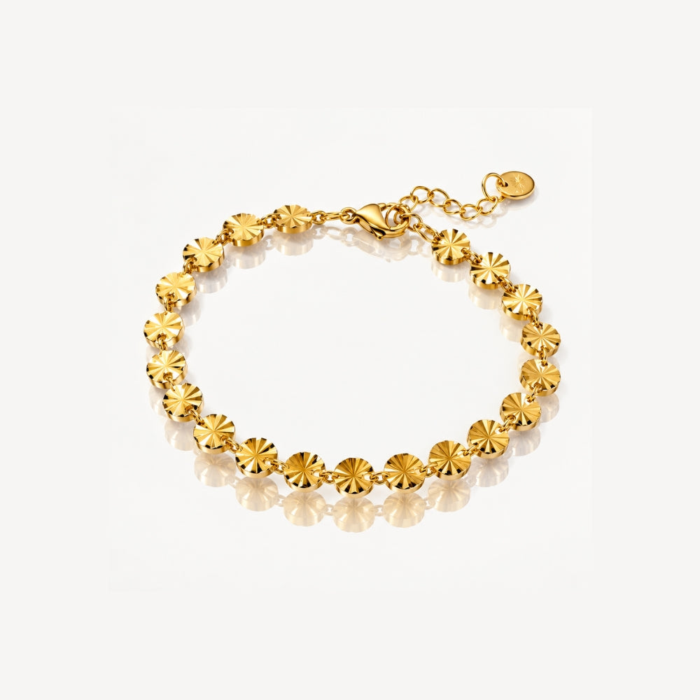 Sunburst Disc Chain Bracelet in 18K Gold