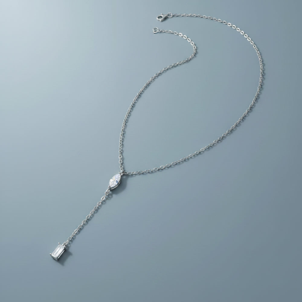 Dainty Crystal Y Necklace – Silver
