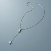 Dainty Crystal Y Necklace – Silver