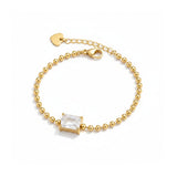 Emerald-Cut Crystal Gold Ball Chain Bracelet
