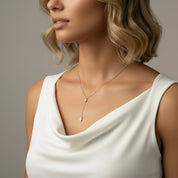 Dainty Crystal Y Necklace – Silver