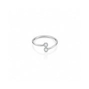 Dainty silver open ring with 2 round crystals 