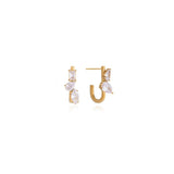 Mixed Cut Crystal J Hoop Earrings Gold