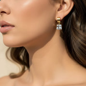 Square Crystal Huggie Drop Earrings – Gold