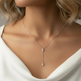 Dainty Crystal Y Necklace – Silver