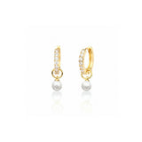 Pearl Drop Pavé Huggie Earrings - Gold