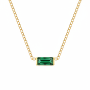 Gold chain necklace with baguette cut emerald crystal 