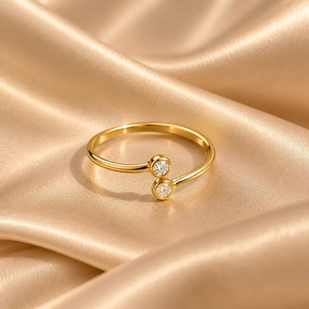Duo Bezel CZ Open Ring | Gold