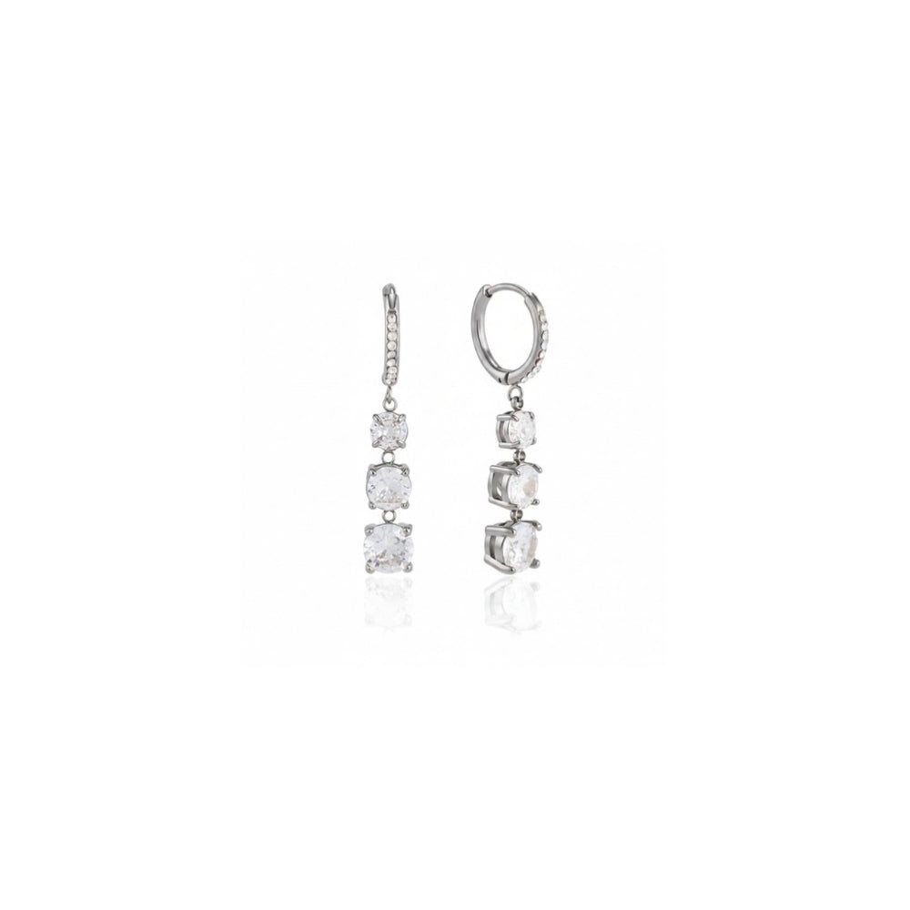 Silver crystal drop huggie earrings