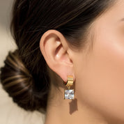 Square Crystal Huggie Drop Earrings – Gold