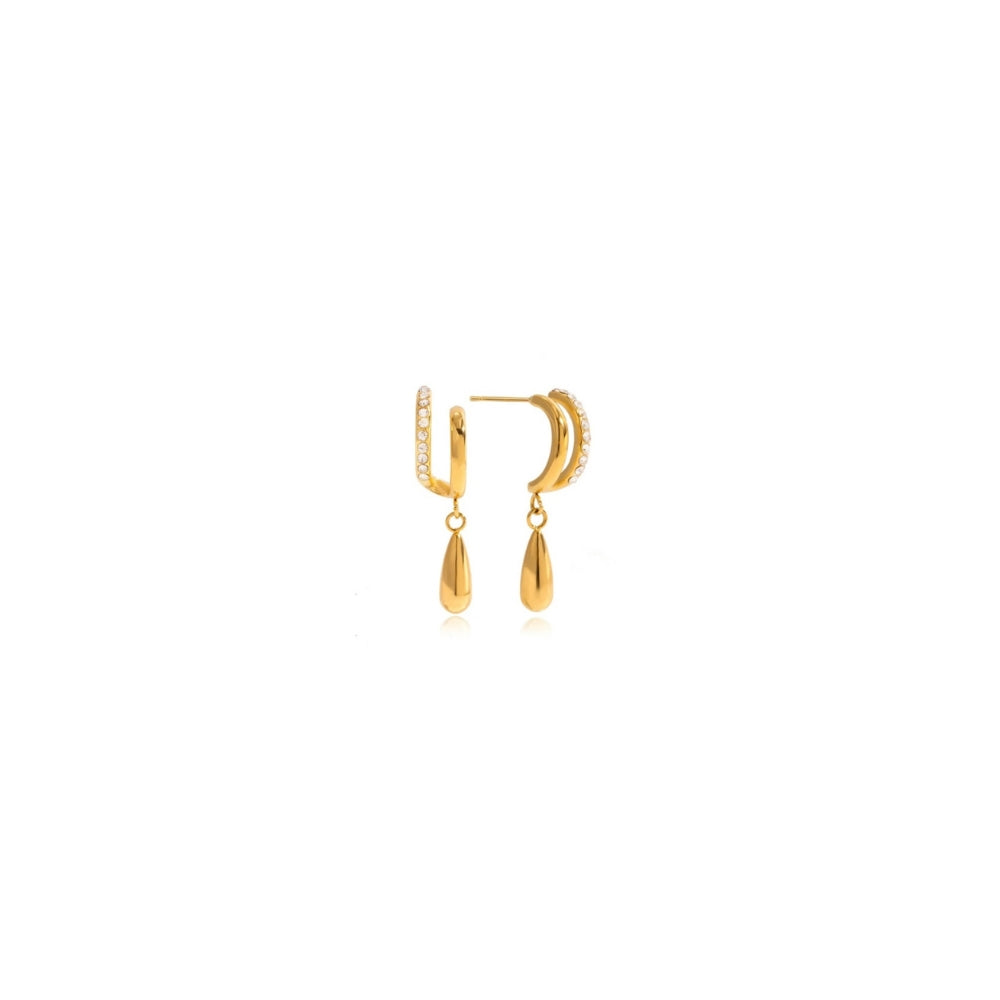 Double hoop earrings with gold teardrop charm