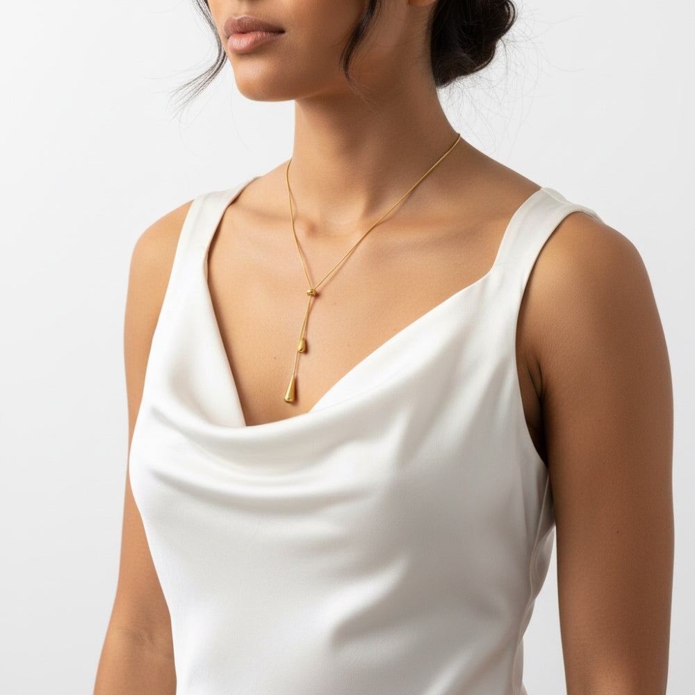 Water Drop Y-Lariat Necklace | Gold