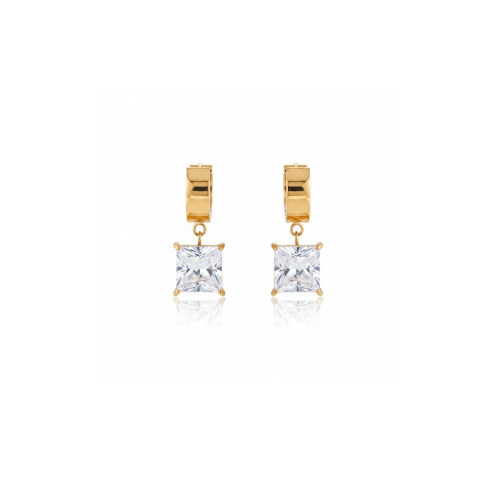 Square Crystal Huggie Drop Earrings – Gold