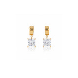 Square Crystal Huggie Drop Earrings – Gold