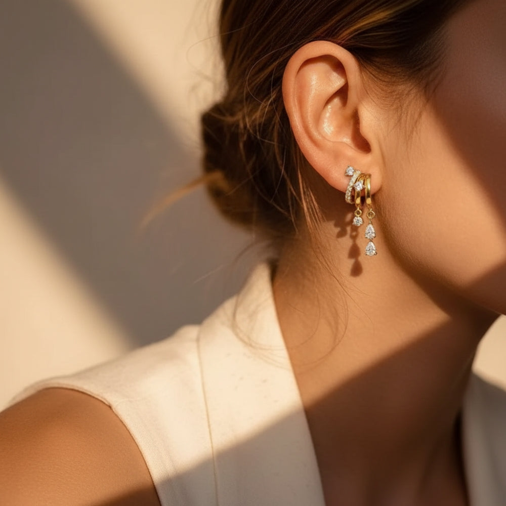 Crystal Waterfall Drop Earrings – Gold
