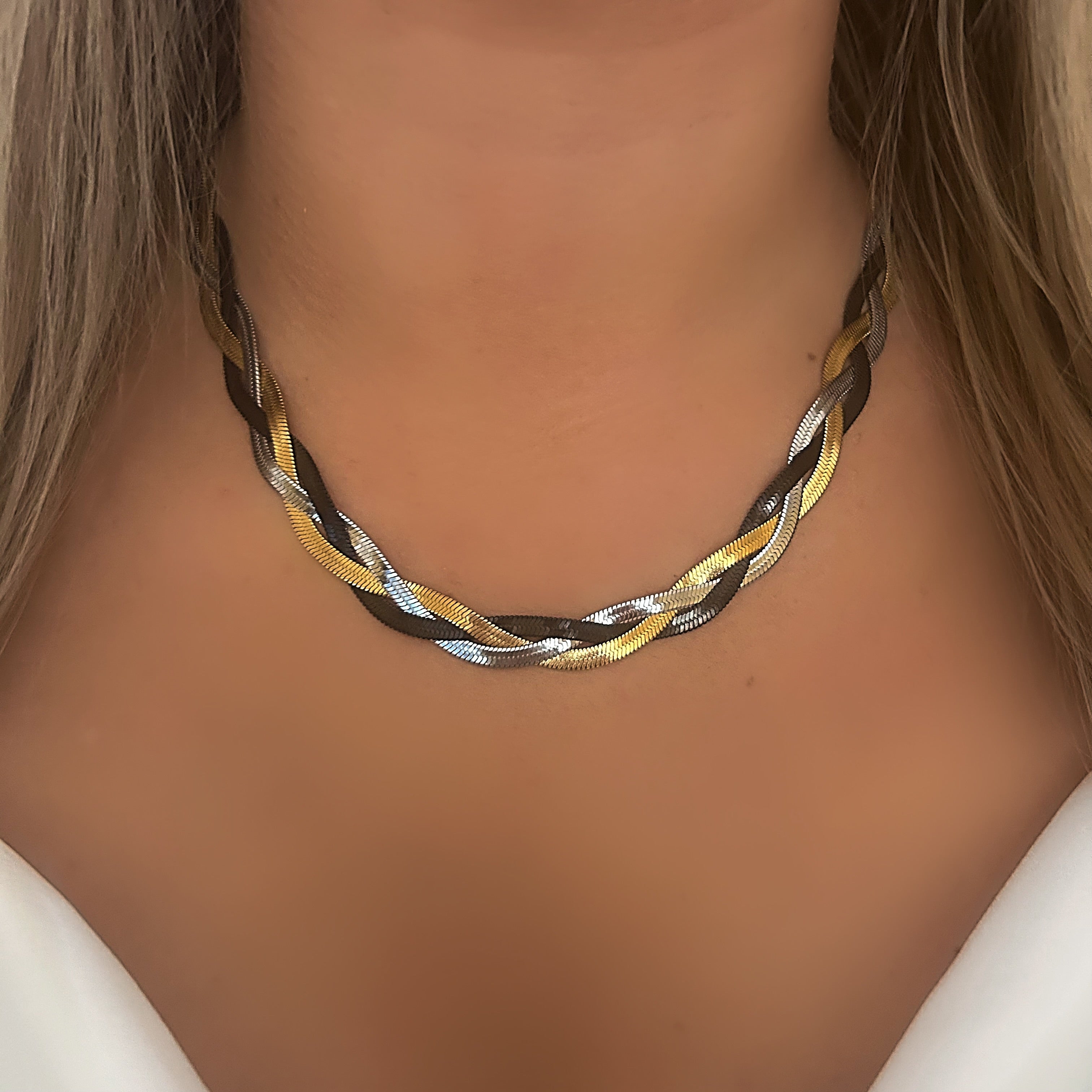 Snakeskin twist necklace 3 tone 