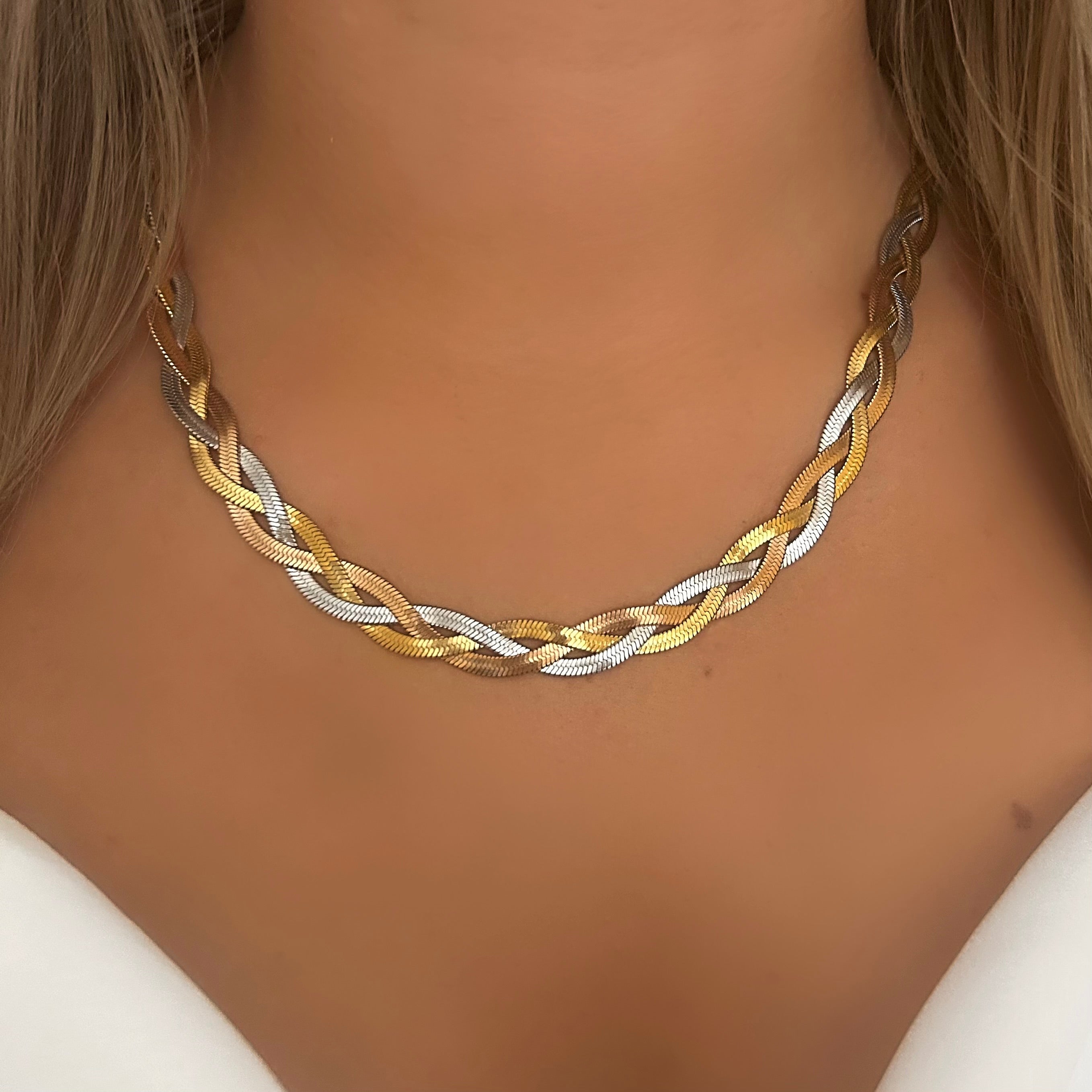 Snakeskin twist necklace mixed metal 