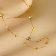 Long gold clover necklace 
