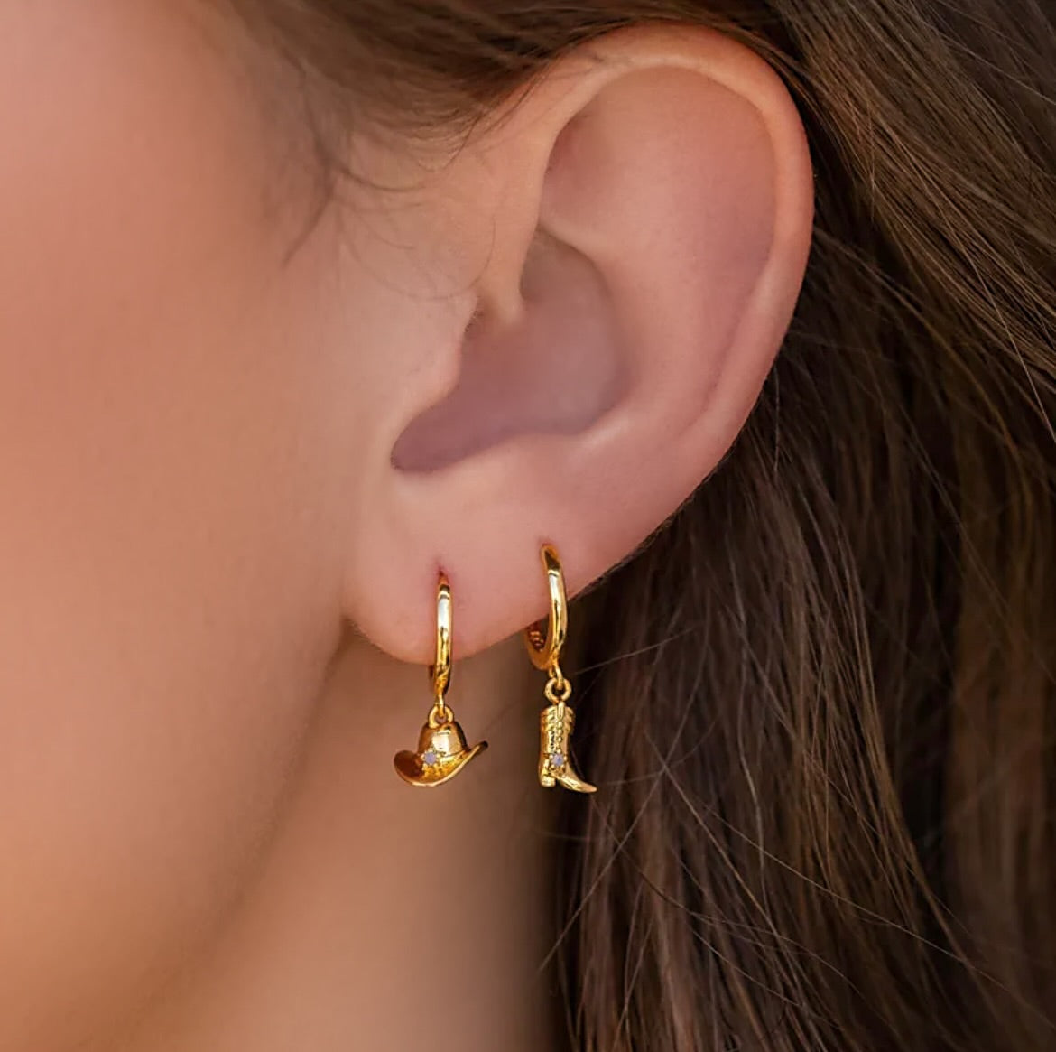 Gold cowboy boot huggie earrings 