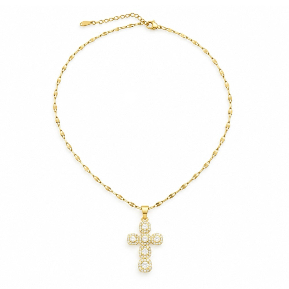 Gold Halo Cross Necklace