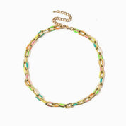 Necklace with colorful chain links on a white background