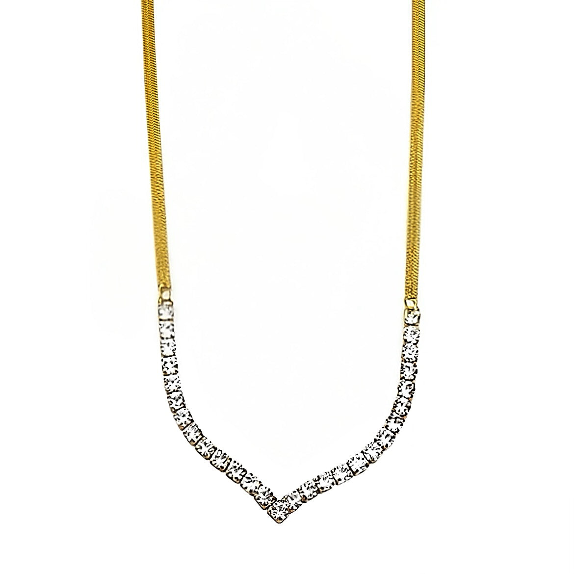 Gold necklace with diamond chain on a white background