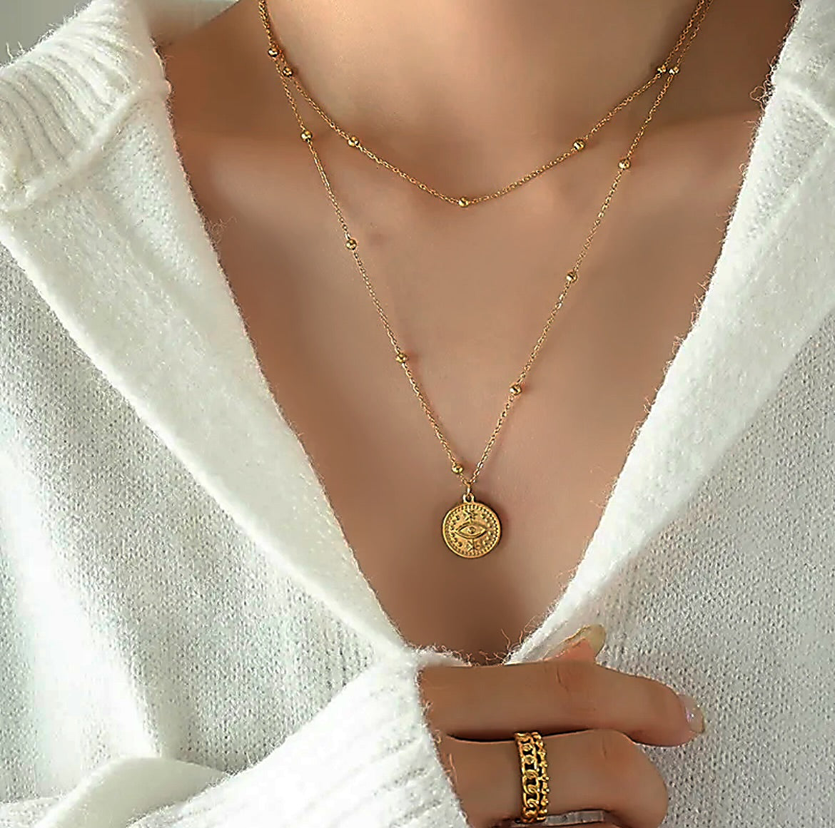 Gold Coin Layered Necklace