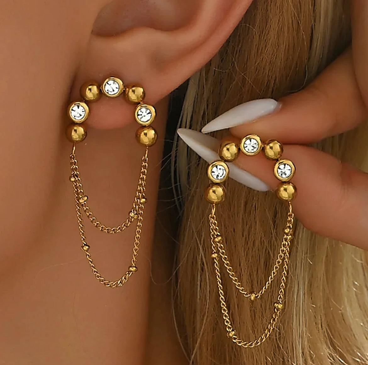 Gold diamanté drop earrings 