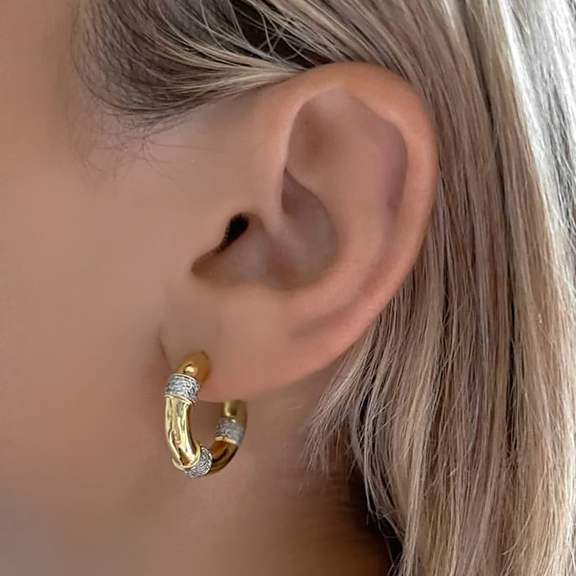 Gold hoop earrings with diamonds 