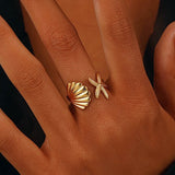 Gold Starfish Shell Ring