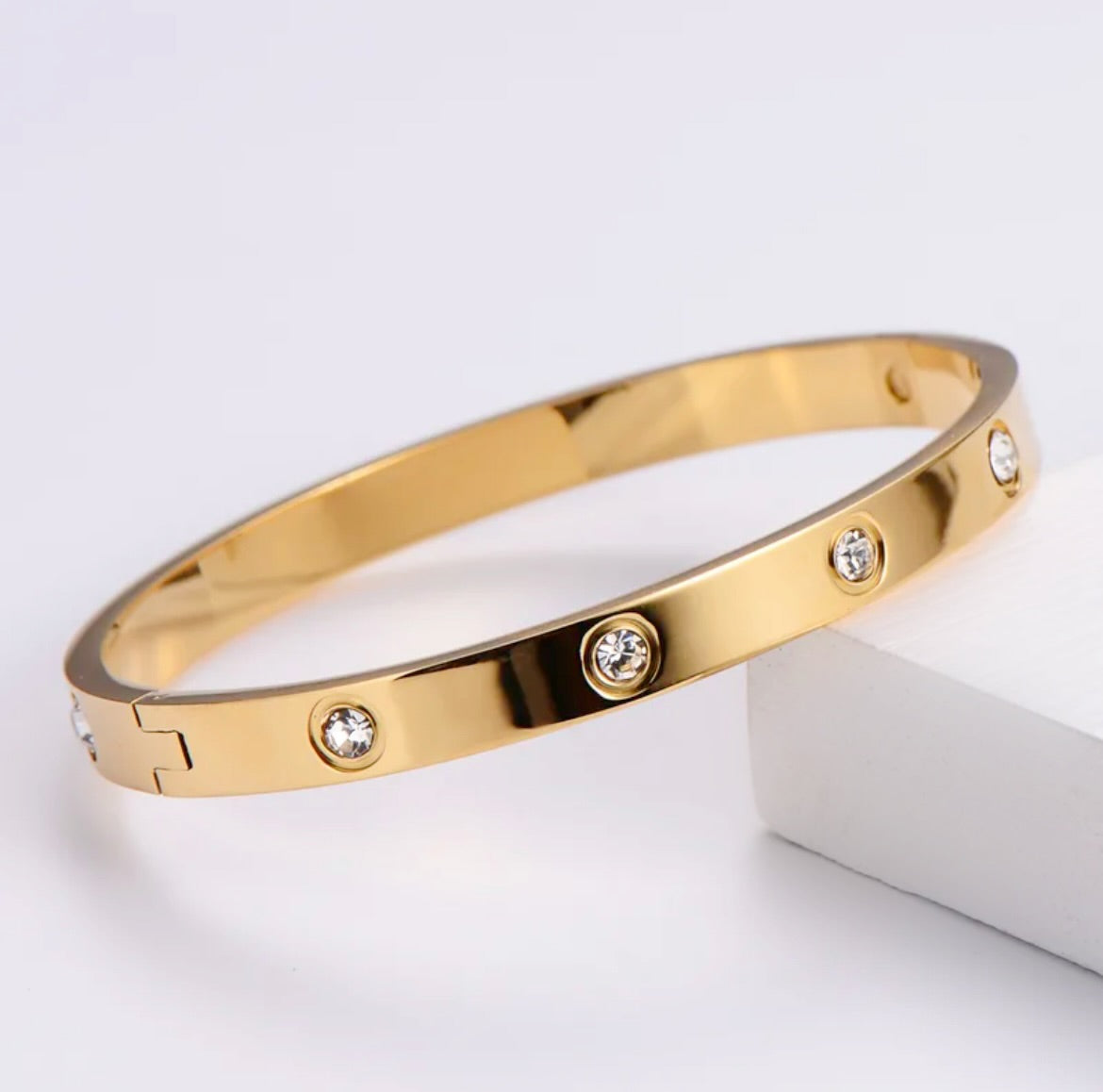 Diamanté dotted gold bangle 