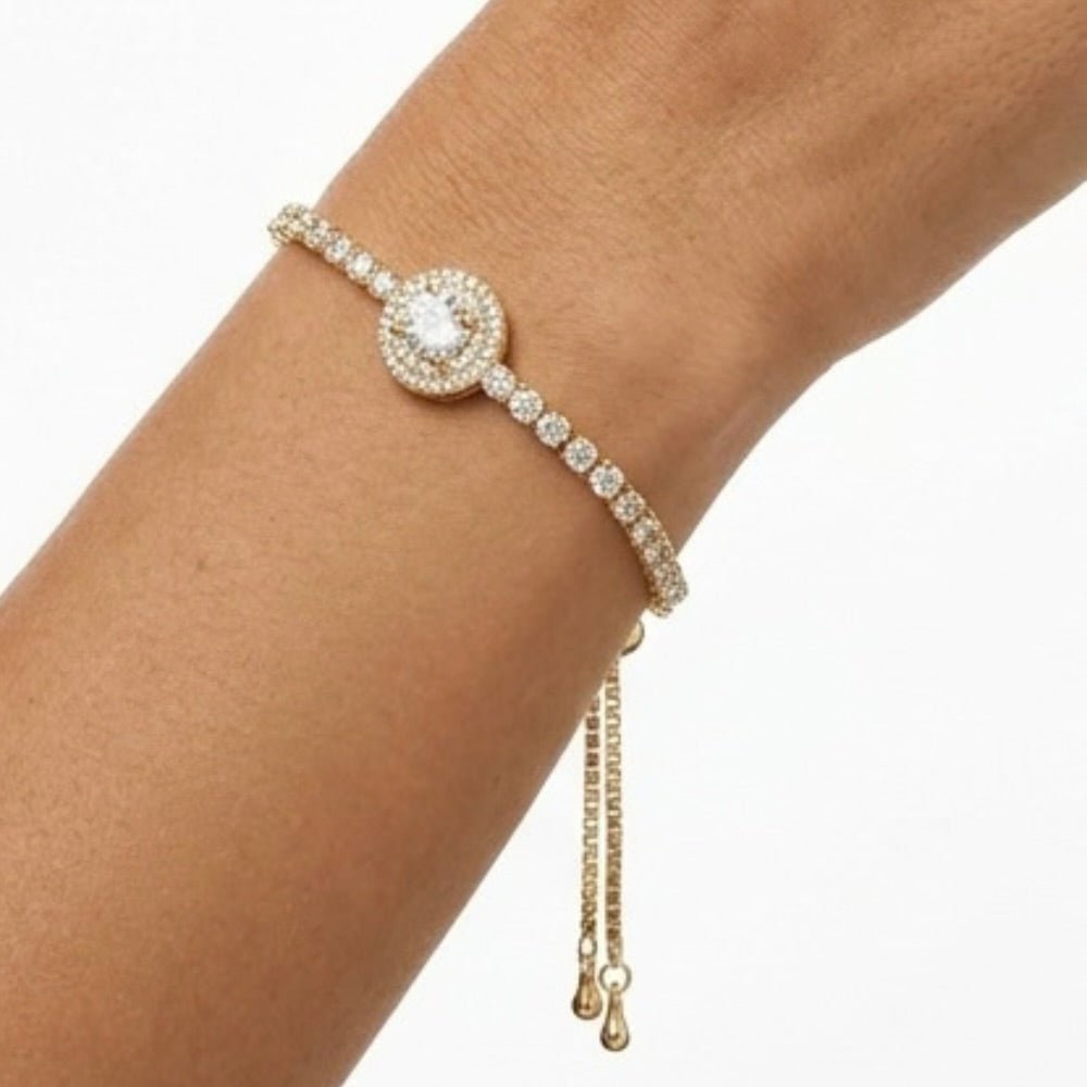 Gold Double Halo Tennis Bracelet