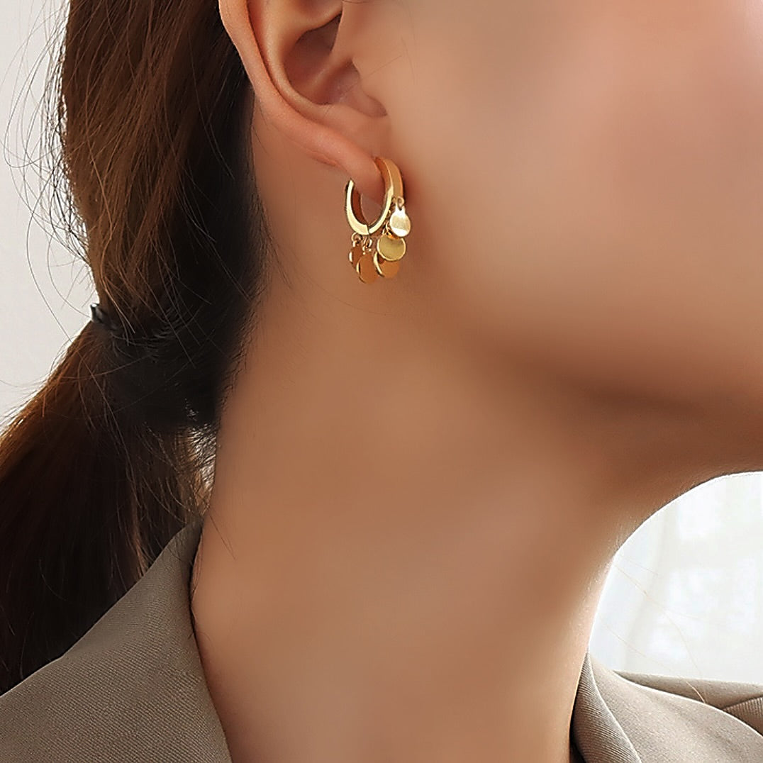 Gold Coin Huggie Earrings