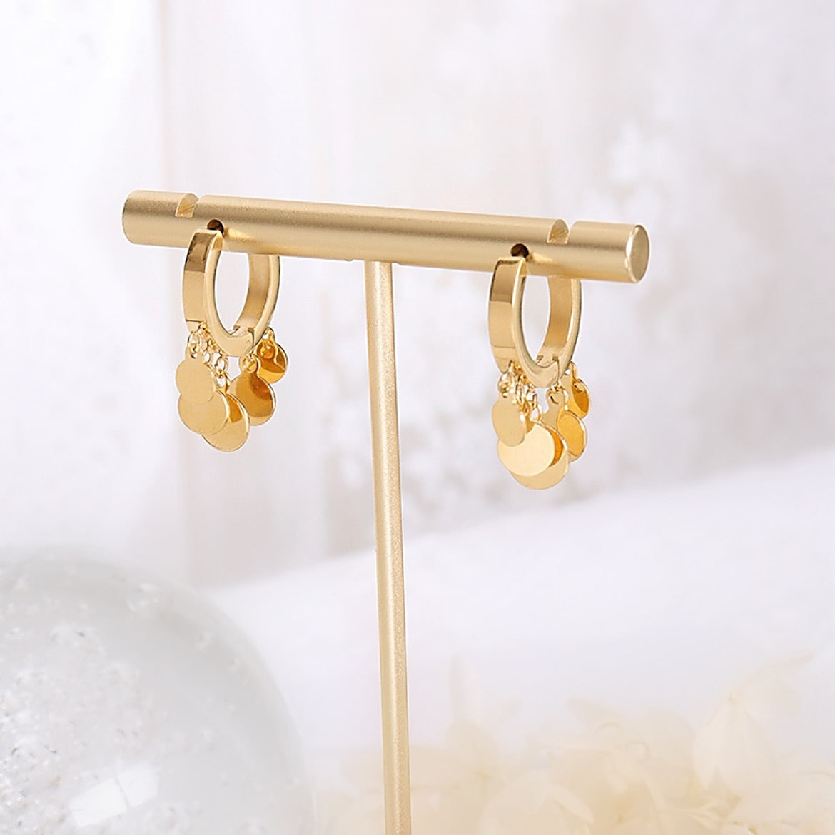 Gold Coin Huggie Earrings