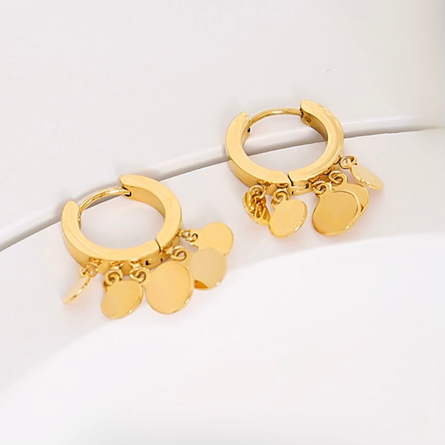 Gold Coin Huggie Earrings