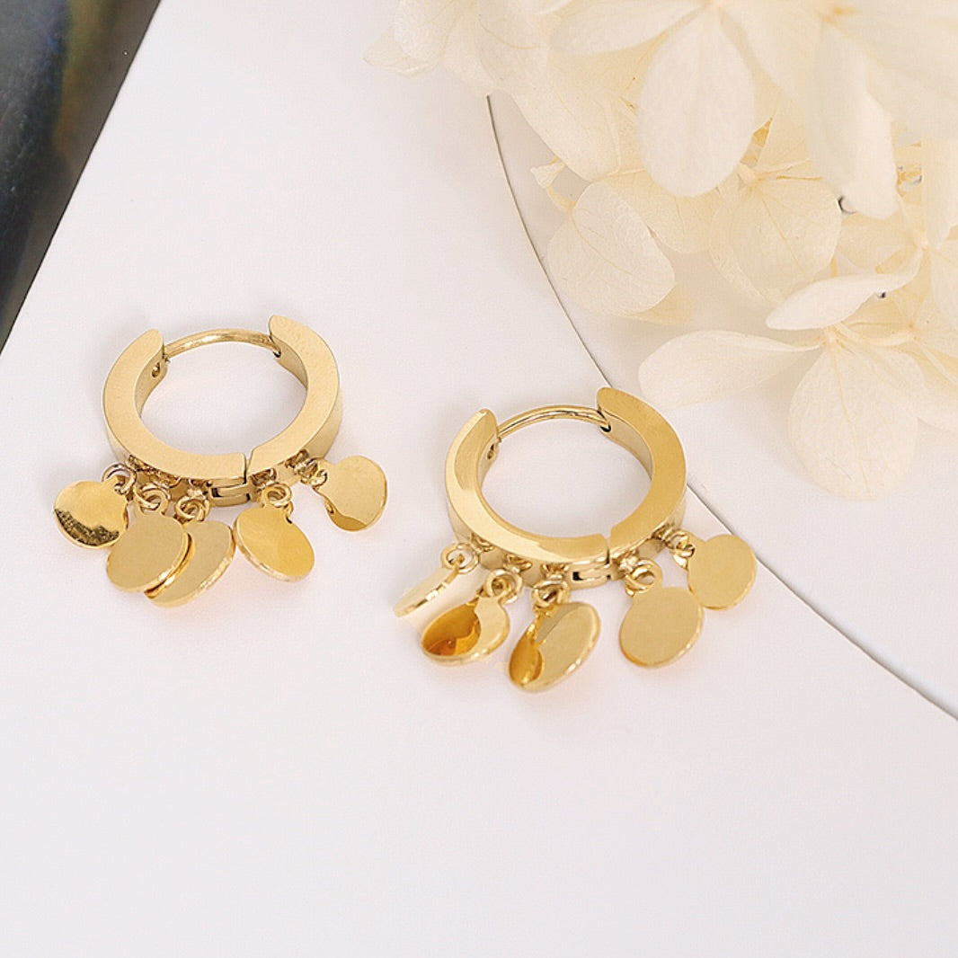 Gold Coin Huggie Earrings