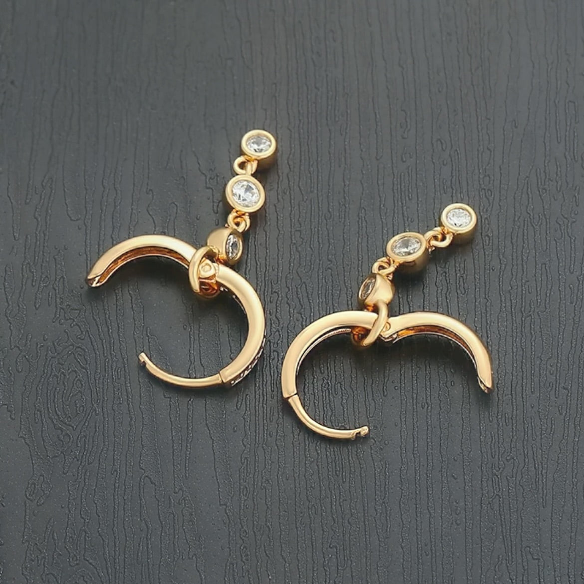 Diamond drop huggie earrings