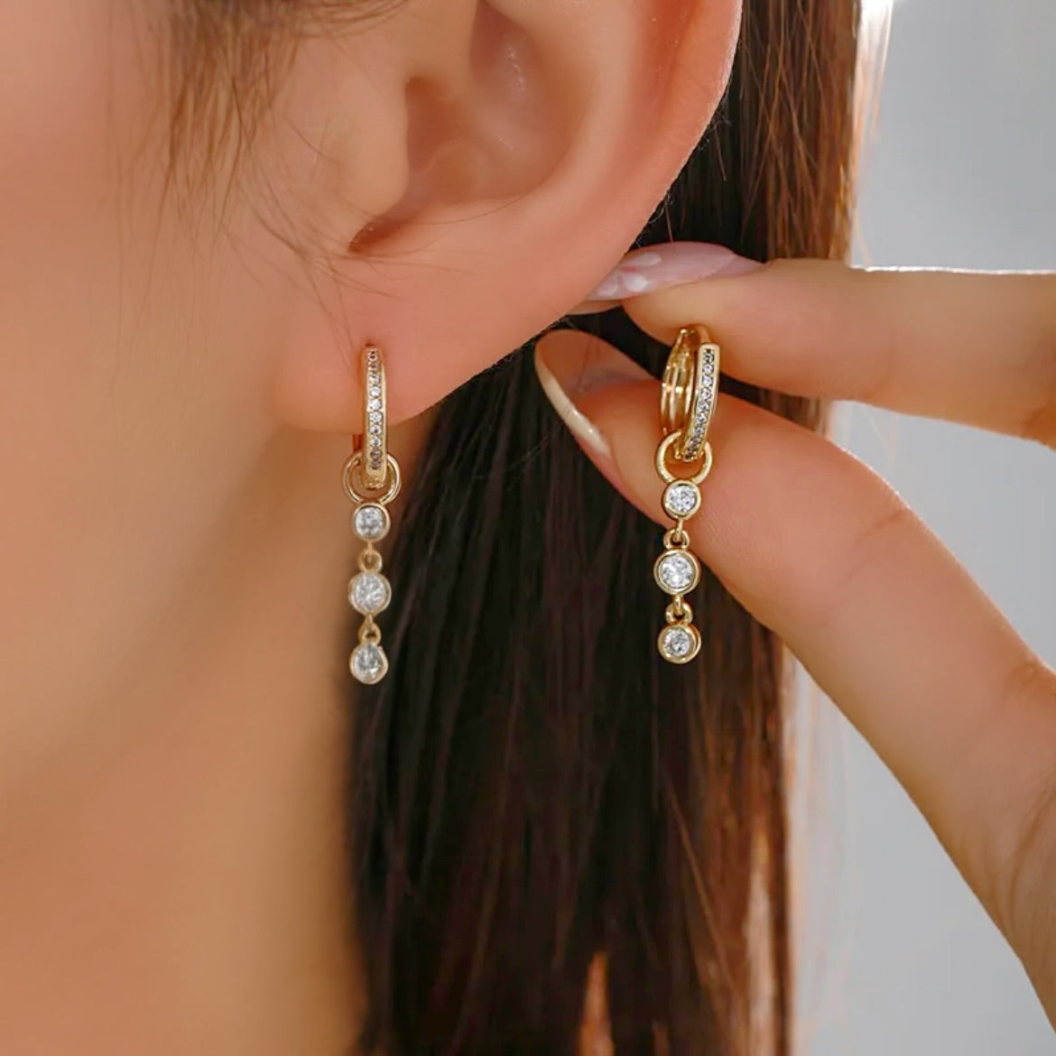 Diamond drop huggie earrings 